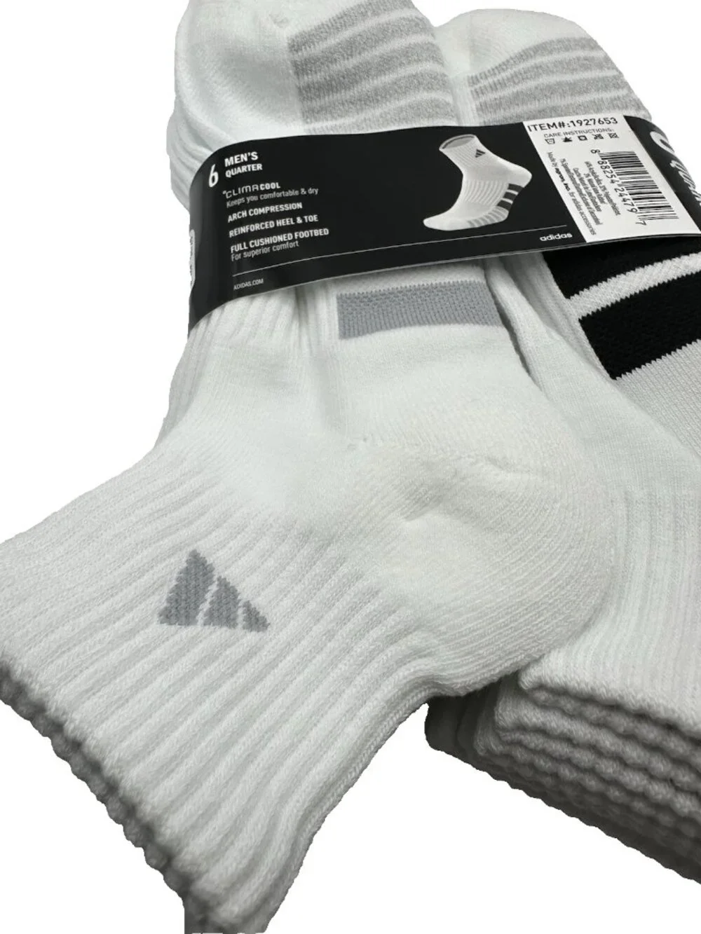 Adidas Men's Quarter Ankle Soft Dry White Socks 6 Pairs Shoe Size 6-12
